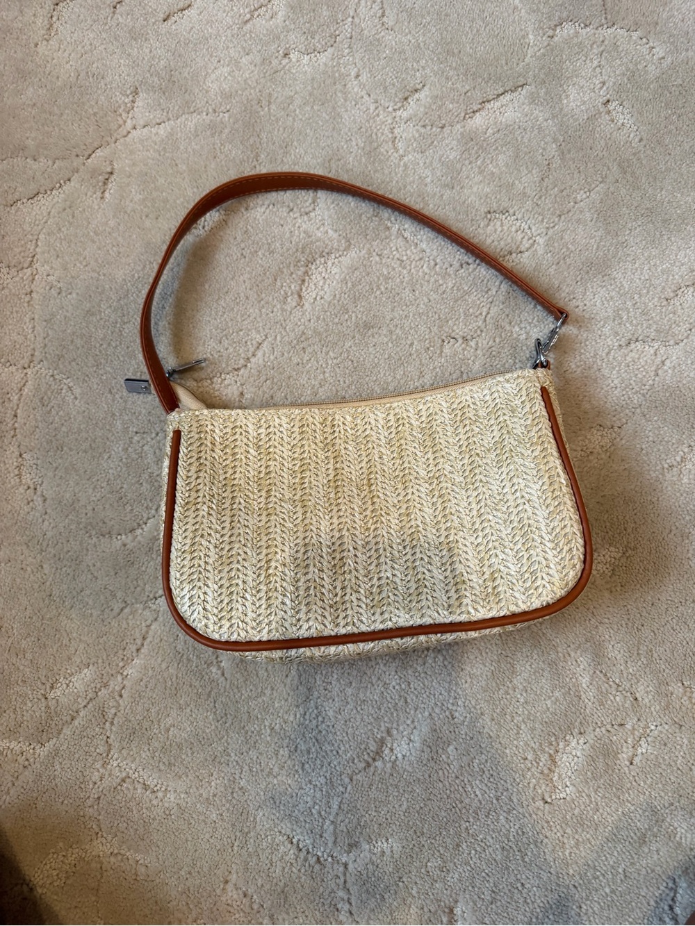 SHEIN Beige Woven Shoulder Bag with Brown Trim